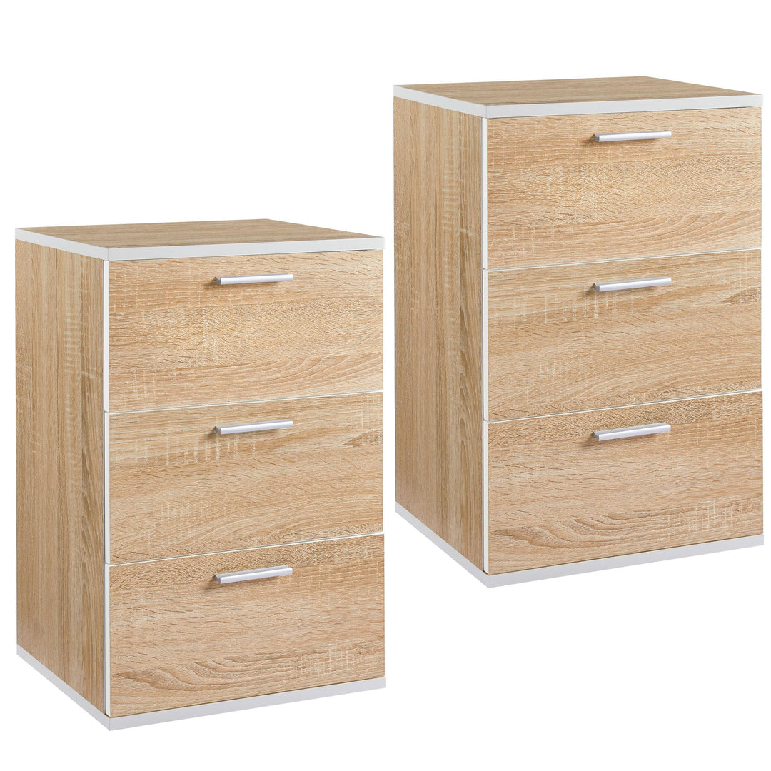 Yaheetech 2er Set Nachttisch Nachtschrank 3 Schubladen Nachtkommode mit Metallgriffe 60cm hoch Beist