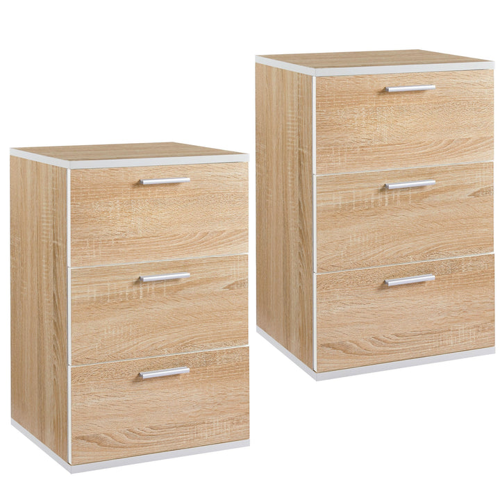Yaheetech 2er Set Nachttisch Nachtschrank 3 Schubladen Nachtkommode mit Metallgriffe 60cm hoch Beist