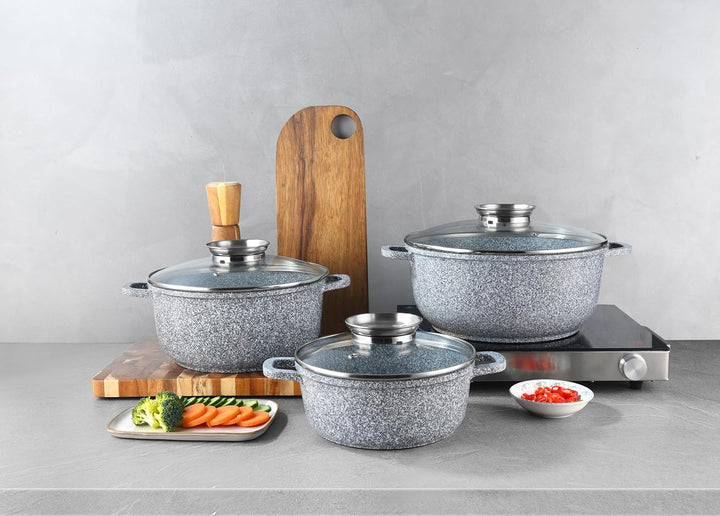 Kochtopf Set Induktion 6-Teilig - Topfset mit Glasdeckel - Töpfe für alle herdarten - 3x Kochtöpfe Ø