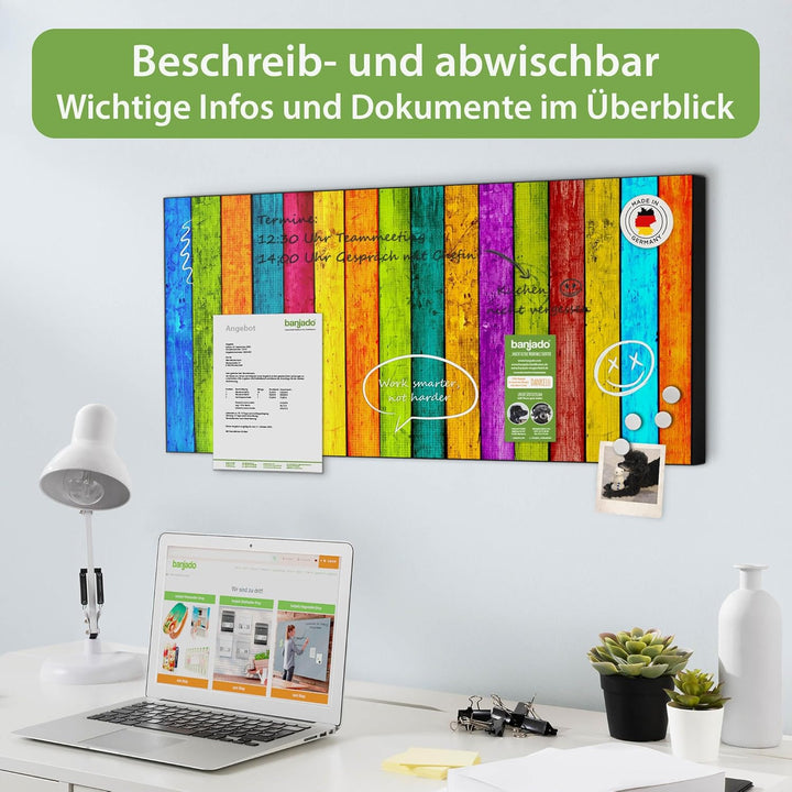 banjado Magnettafel schwarz 78 x 37cm / Magnetwand Metall/Magnetpinnwand als Memoboard/Pinnwand Magn