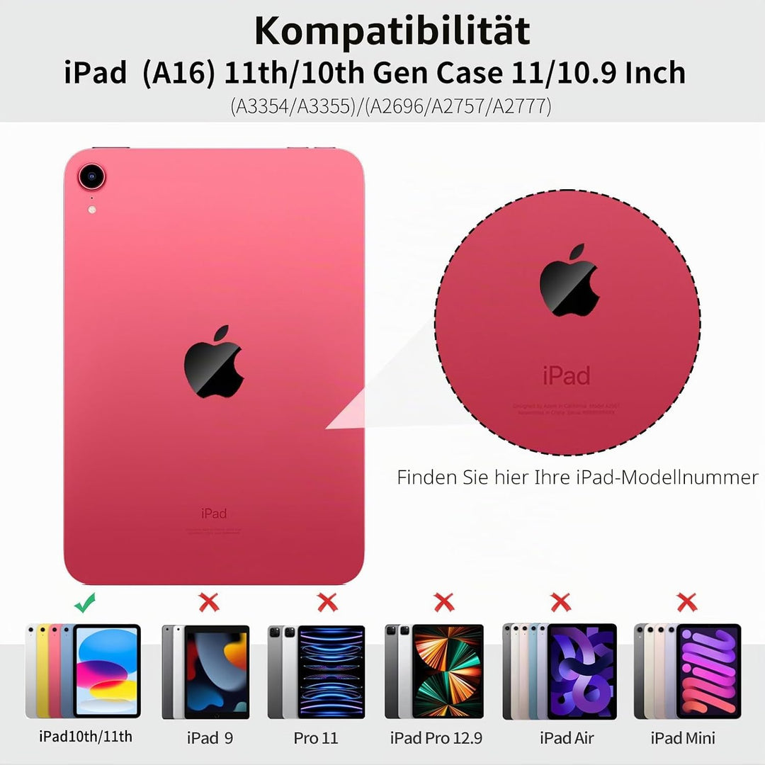 Tastatur Hülle für iPad (A16 /10.) 2025/2022 QWERTZ, Helles Rosa, Helles Rosa