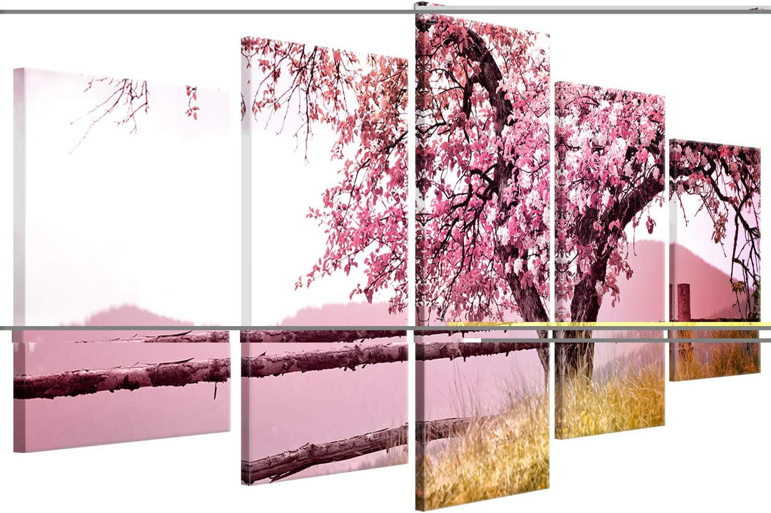ge Bildet Bild auf Leinwand | Frühlingsbaum - Natur Baum Rosa Pink A in 100x50 cm mehrteilig als Wan