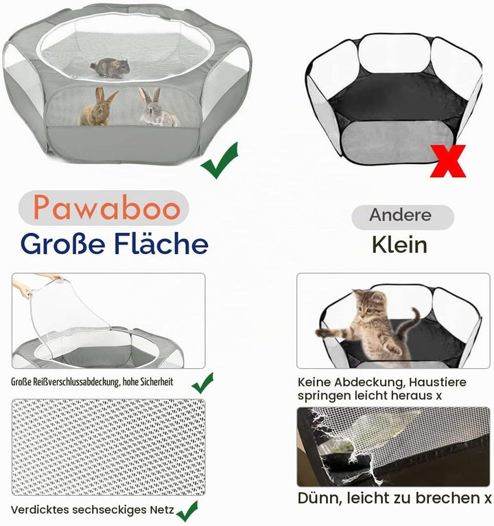 Pawaboo Kleintiere Freigehege, Wasserdicht Faltbar Kaninchen Freilaufgehege für Hasen Hühner Kätzche