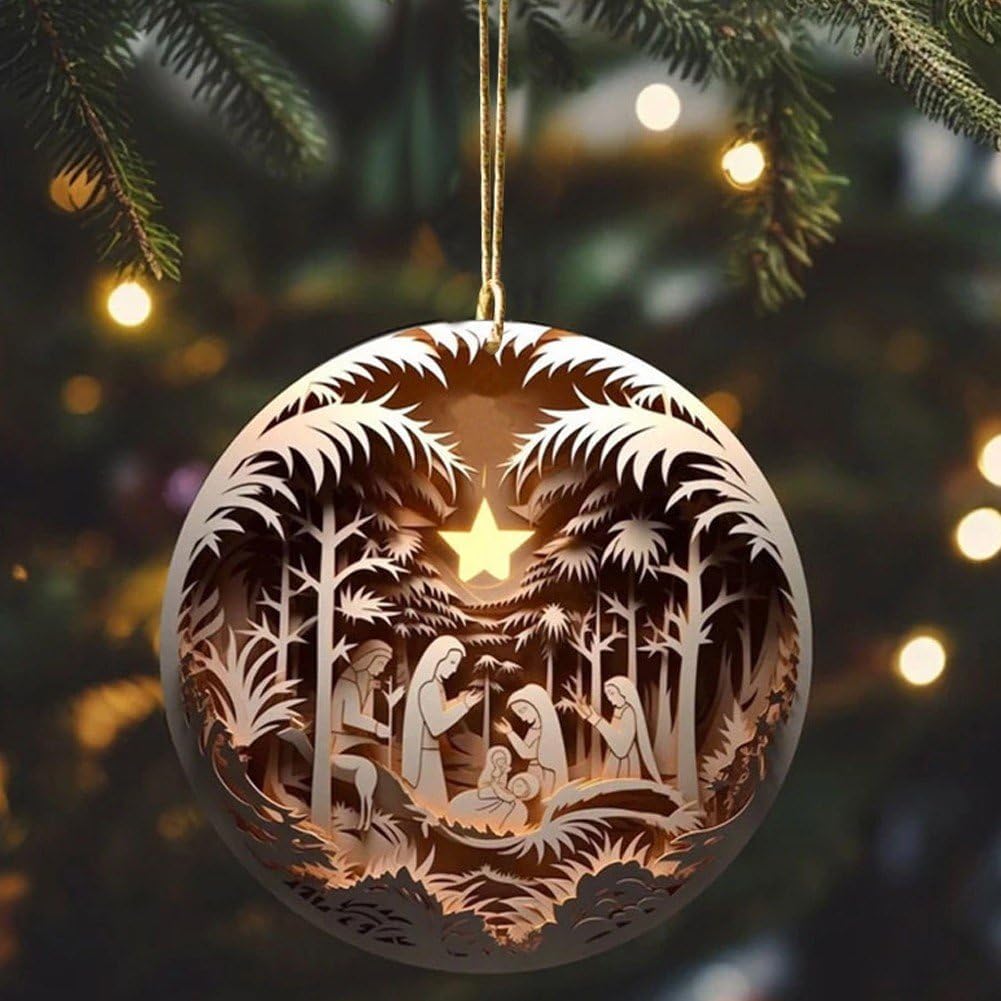 12 Stück Krippen-Ornamente, Weihnachtsdekoration Aus Holz Zum Aufhängen, Die Geburt Jesu, Weihnachts