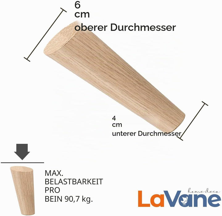 8cm Holz Tischbeine, La Vane 4 Stück Massivholz Schräg Konisch Ersatz Möbelfüsse Möbelbeine mit Mont