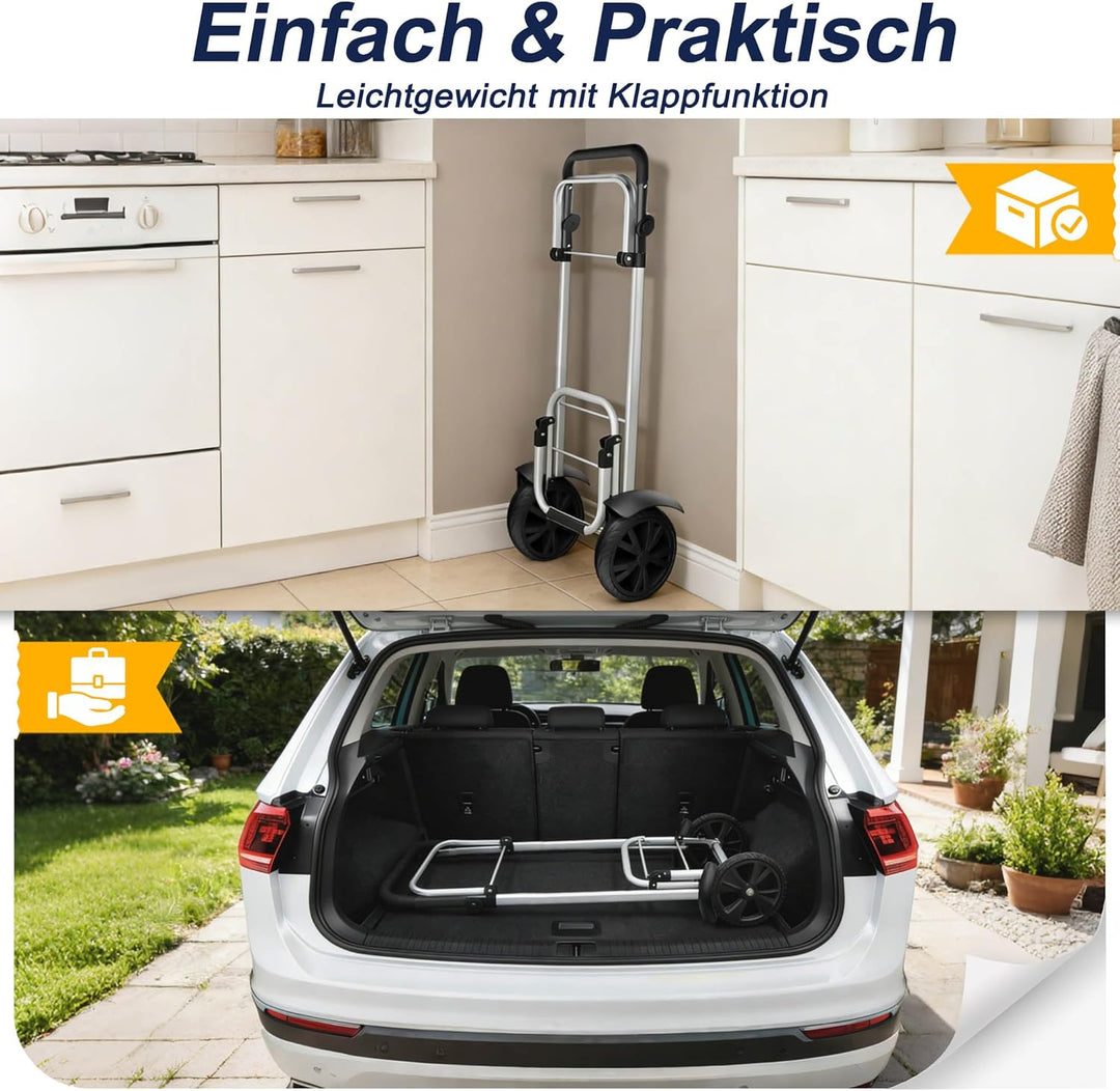 3in1 Klappbarer Einkaufstrolley 56L | Einkaufsroller mit Umhängetasche & Sackkarre | Einkaufswagen B