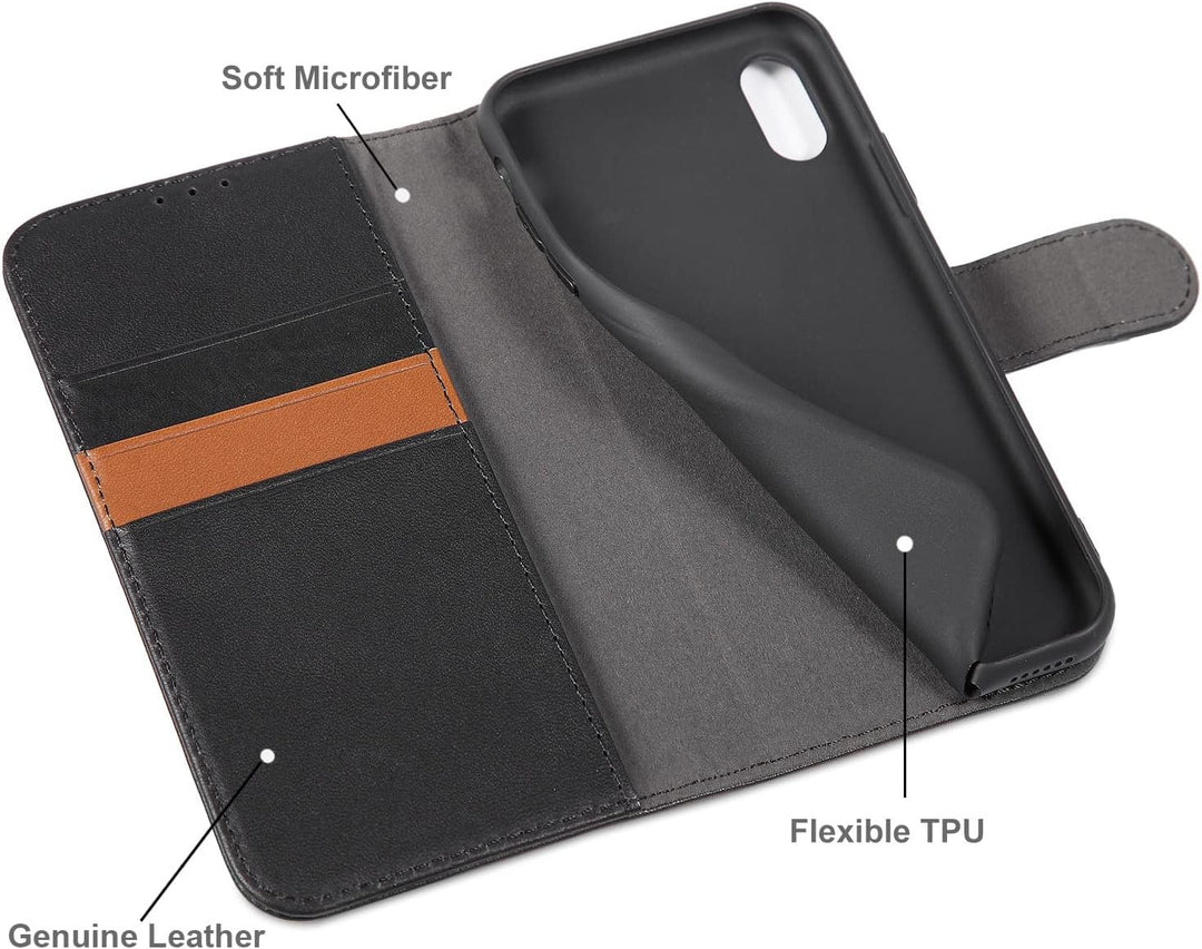 LENSUN Echtleder Hülle für iPhone XS, iPhone X Handyhülle [Echtes Leder][Magnetverschluss][RFID Schu