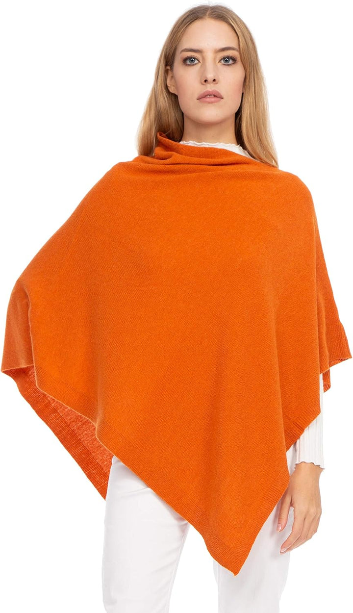 Marine Cashmere - Poncho aus Kaschmir-Mischgewebe für Damen, zart und weich, aus Kaschmir Orange, Or