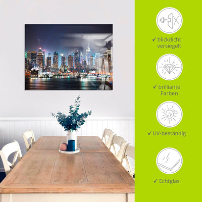 ARTland Glasbilder Wandbild Glas Bild einteilig 60x45 cm Querformat USA New York Skyline Nacht Times