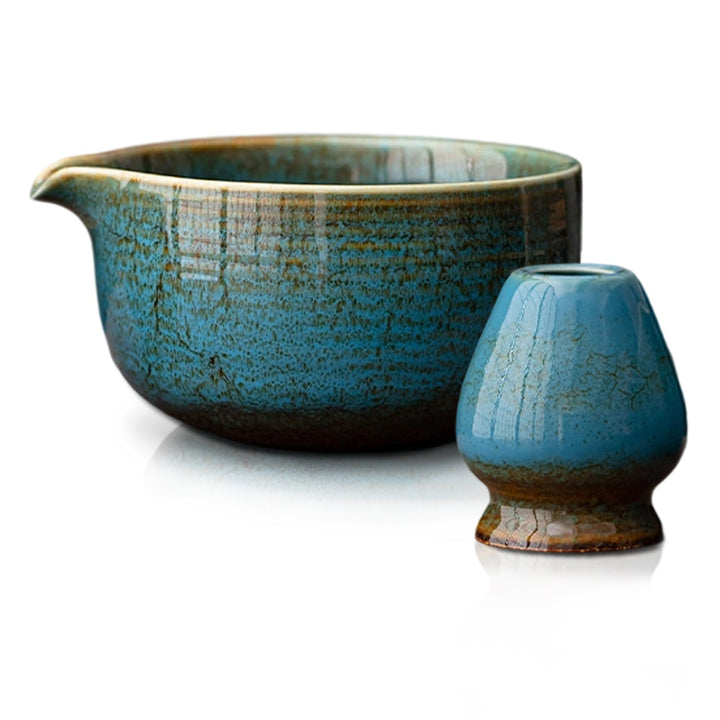Matcha Set Blau 2-teilig, Matcha Tee Set Blau mit Chawan Matcha-Schale (510 ml) & Keramik-Besenhalte