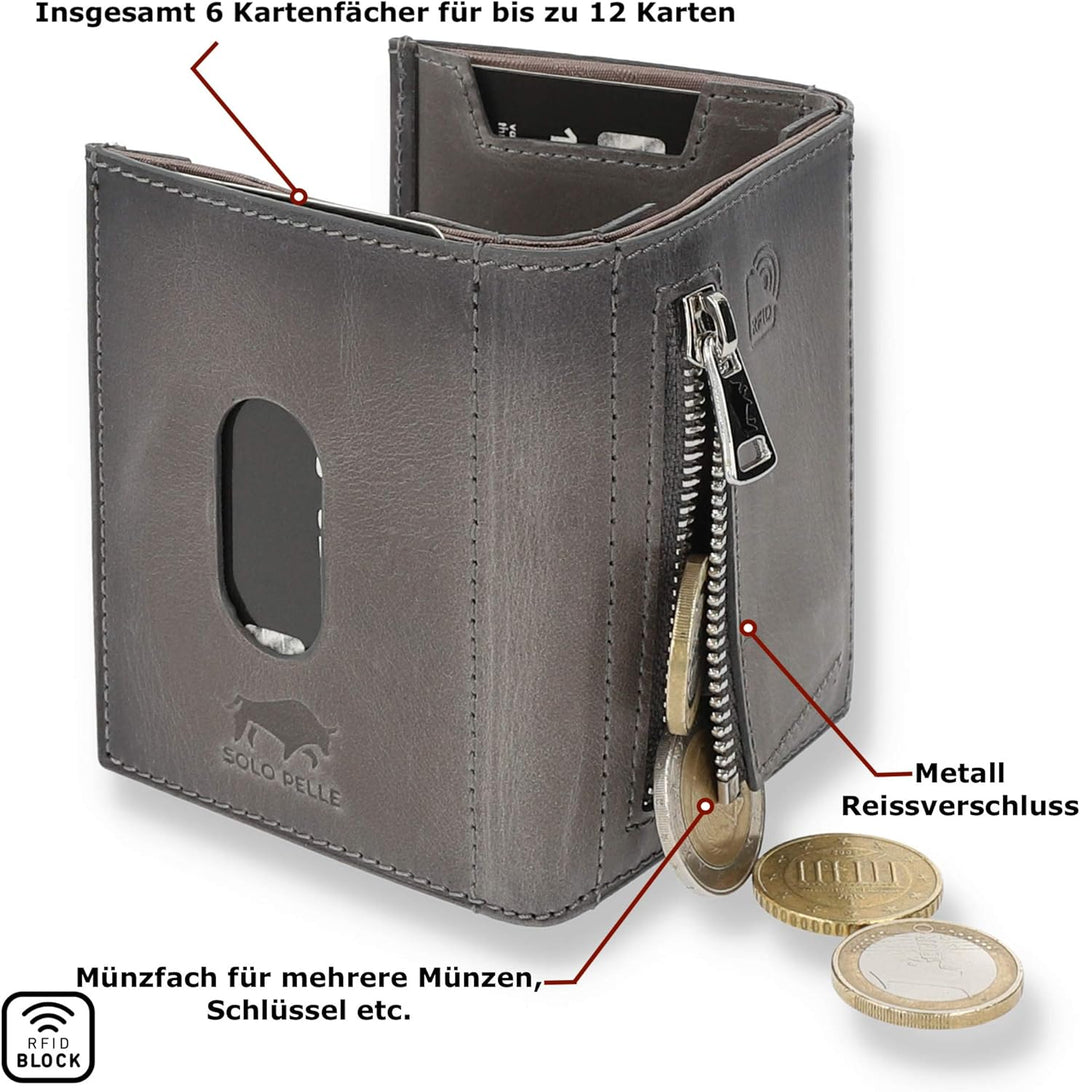 NEU: SOLO PELLE® Slim Wallet mit Münzfach [12 Karten] Slimwallet Riga [RFID-Schutz] Kartenetui mit M
