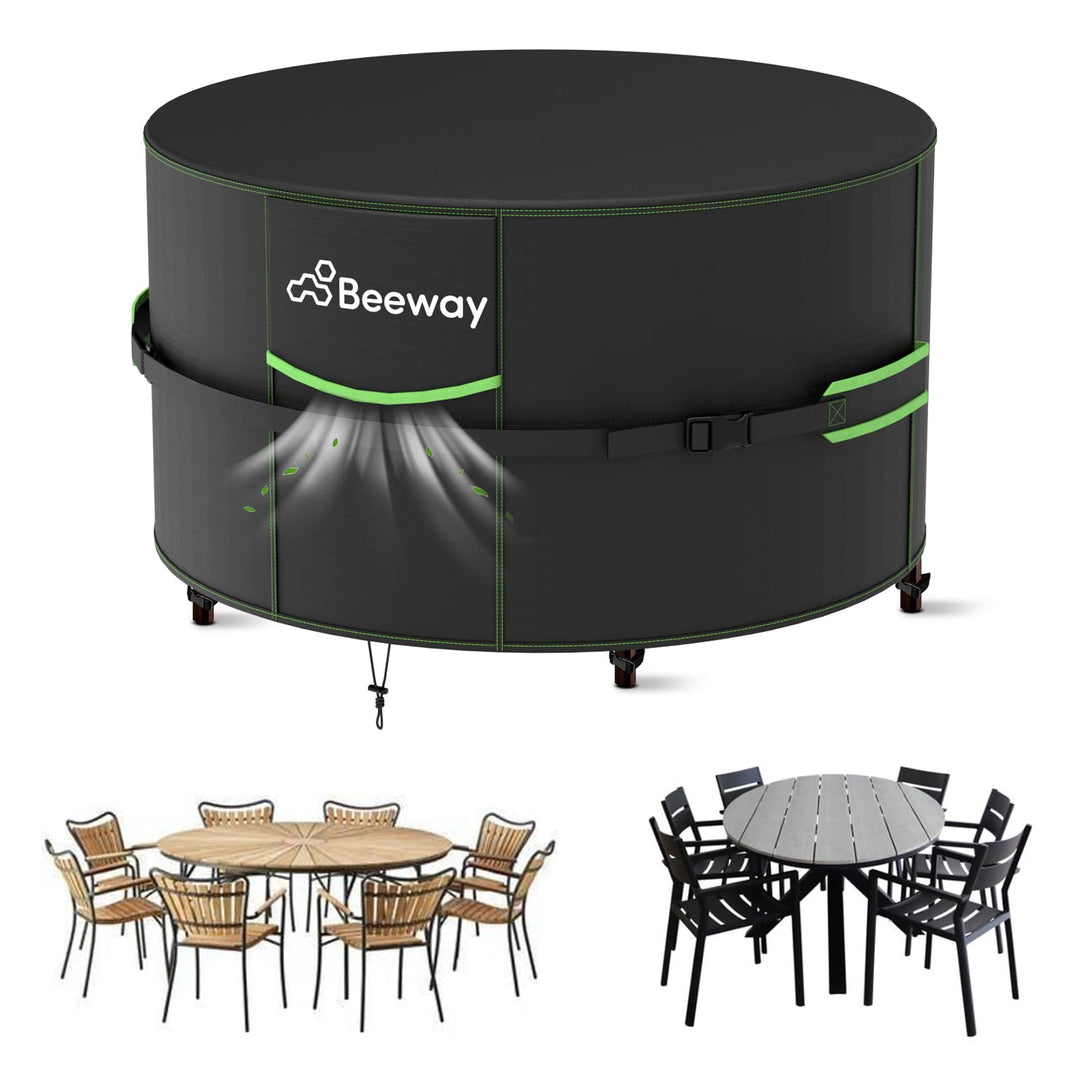 BEEWAY Gartenmöbel Abdeckung Wasserdicht V2.0 Φ230x102cm Rund, Schutzhülle Abdeckplane für Gartentis