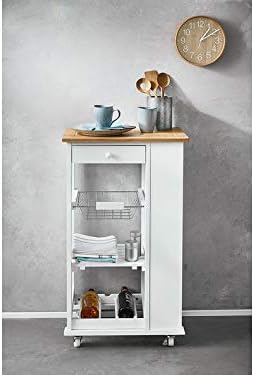 Phoenix Nizza Servierwagen, Trolley, Küchenwagen, MDF lackiert, Weiss, 50x86x37