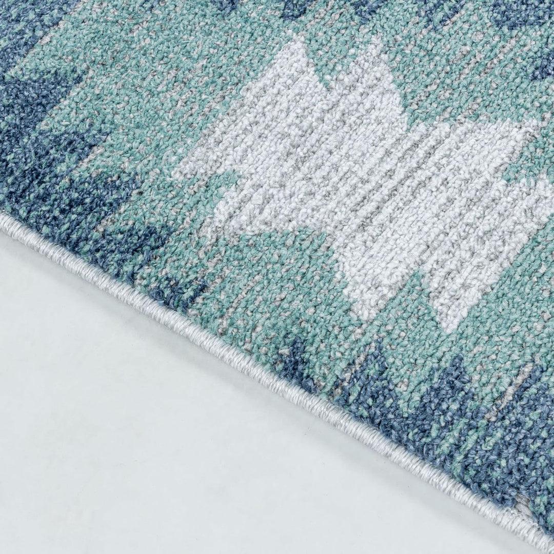 Outdoor Teppich Modern, Kelim Berber Muster 3D Optik, Rechteckig, Grau mit blauen Mustern, Hoch-Tief