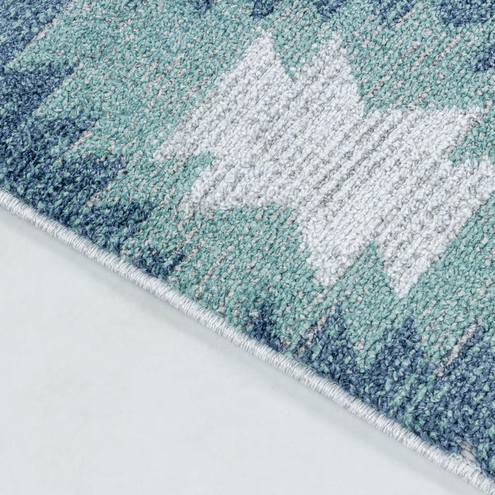 Outdoor Teppich Modern, Kelim Berber Muster 3D Optik, Rechteckig, Grau mit blauen Mustern, Hoch-Tief
