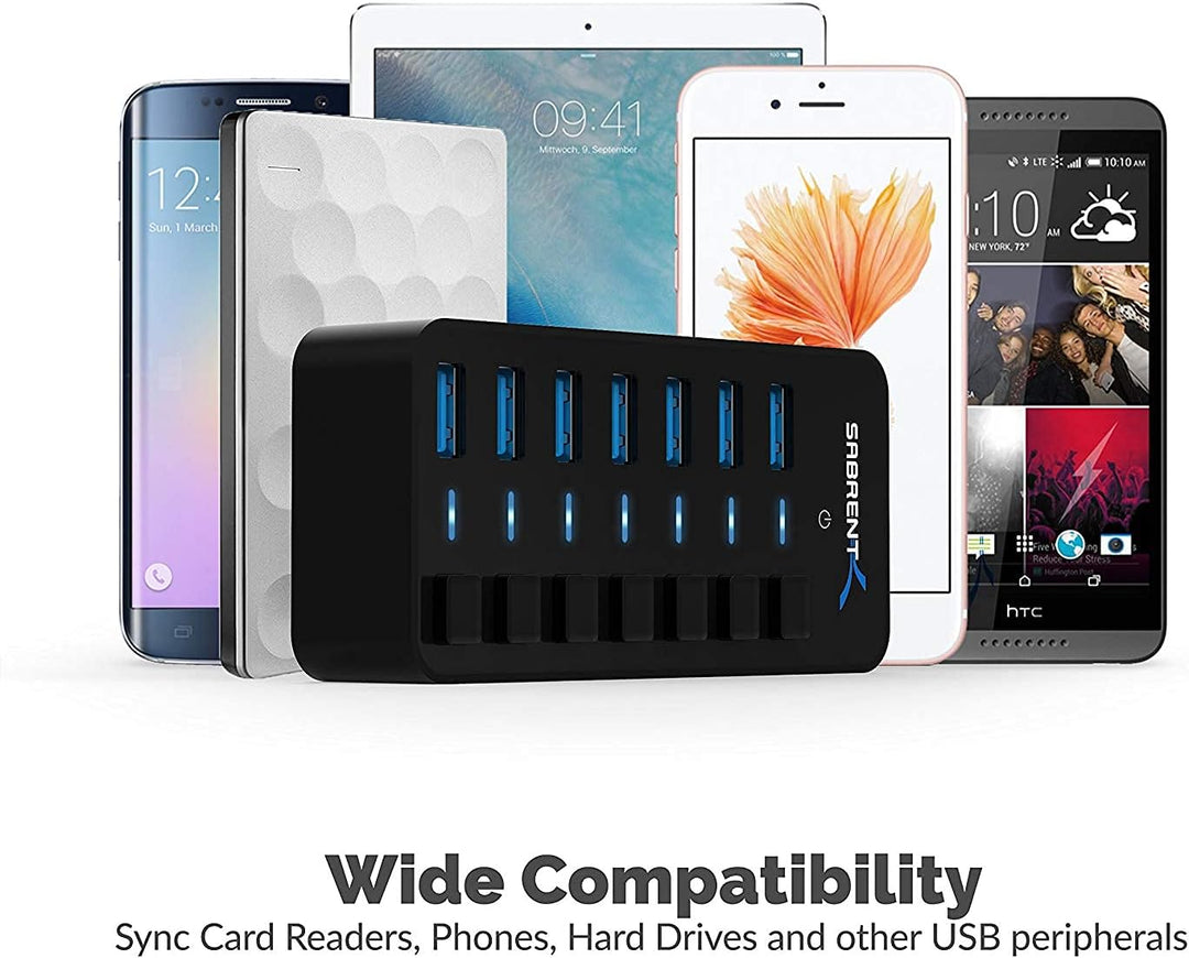 SABRENT USB Hub aktiv 3.2 gen1, mit netzteil 36W 7port, USB Adapter mehrfach Verlängerung, USB Verte