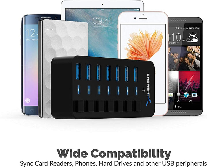 SABRENT USB Hub aktiv 3.2 gen1, mit netzteil 36W 7port, USB Adapter mehrfach Verlängerung, USB Verte