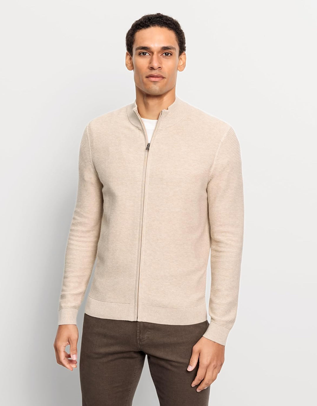 OLYMP Herren Strickjacke Casual.Strick,Struktur,Regular fit M Hellbeige 20, M Hellbeige 20