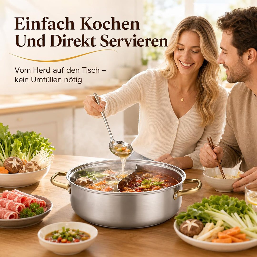 Hot Pot Edelstahl Yin Yang Hotpot Suppentopf Kochtopf Chinesischer Hotpot für Pfanne Induktion, Serv