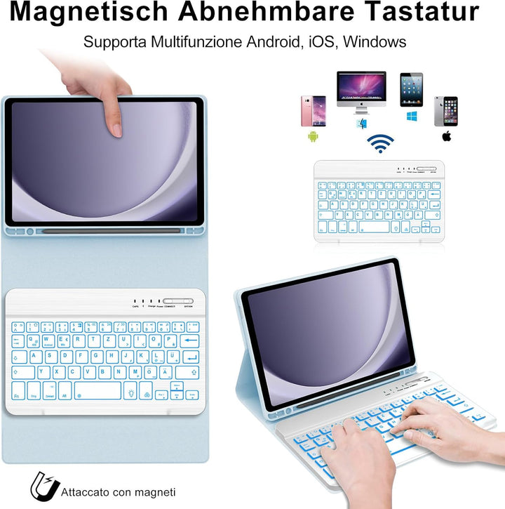 IVEOPPE Hülle mit Tastatur für Samsung Galaxy Tab A9 8.7", Tastatur für Samsung Tablet A9 2023, Magn