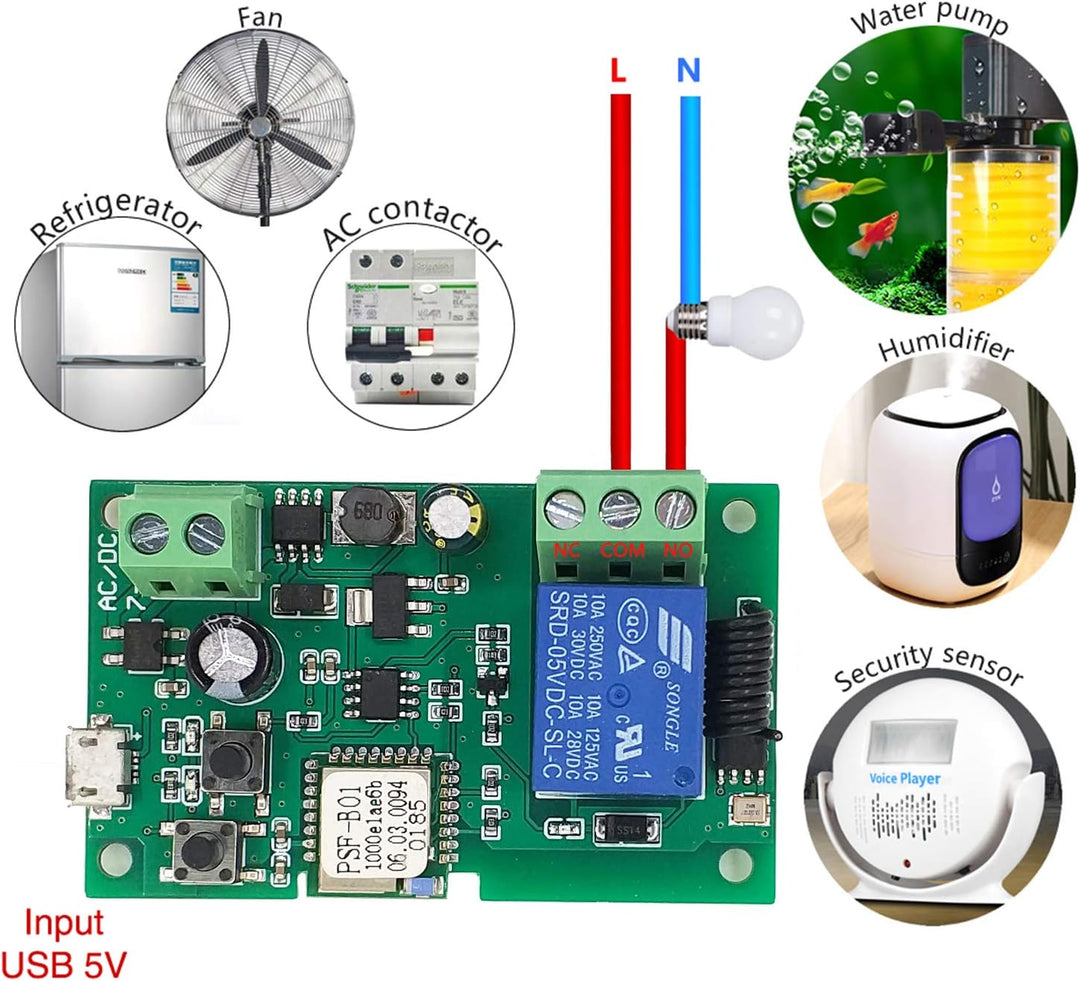 Newgoal 1 Kanal WiFi Wireless Smart Switch Relay Modul für Smart Home Fernbedienung DC 5 V/12 V, Kom