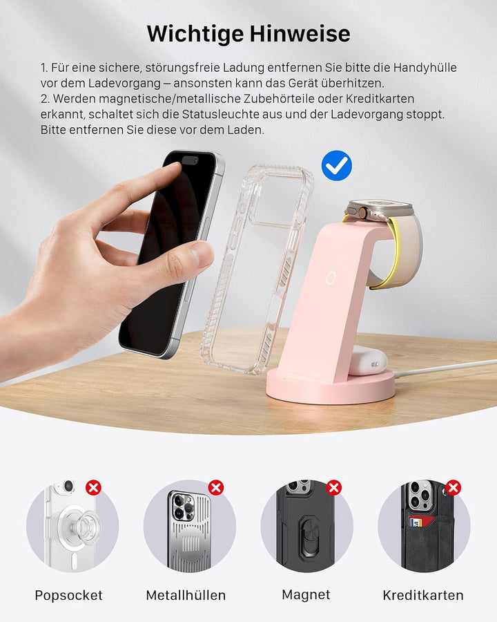 3 in 1 iPhone Ladestation Kabelloses Ladegerät für Apple - Wireless Charger für iPhone 16 15 14 13 1