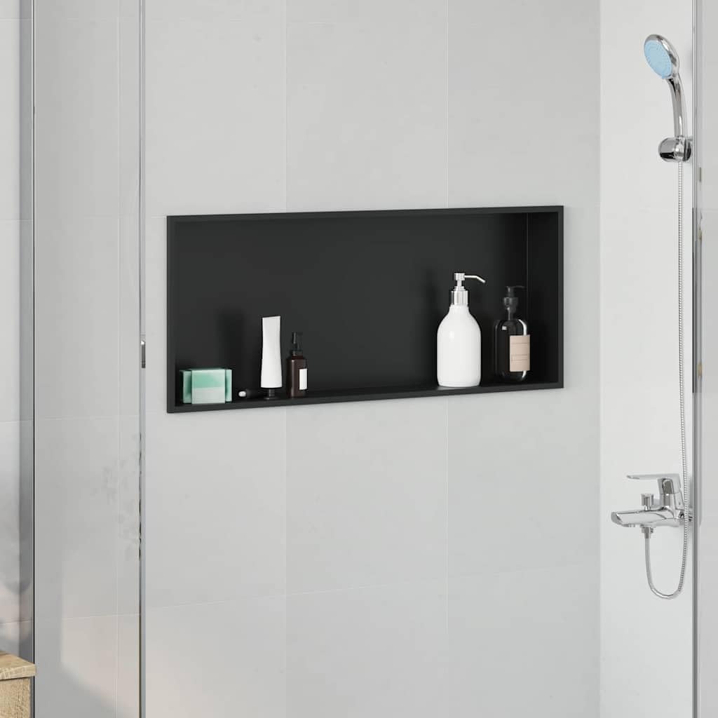 vidaXL Duschnische Schwarz 75 x 30 x 9,5 cm Edelstahl, Modernes Badezimmer-Design, rechteckige Dusch