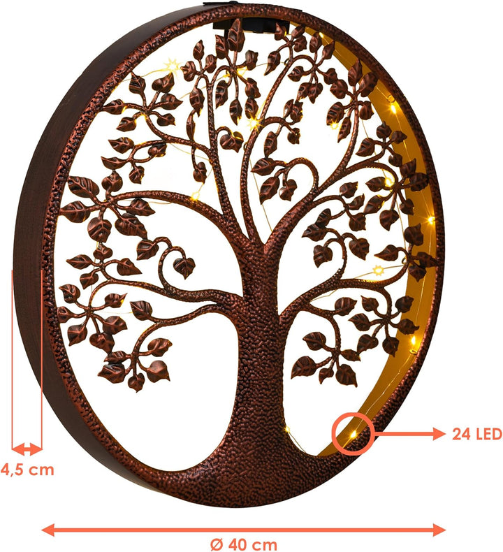Spetebo LED Solar Wanddeko BAUM antik bronze - 40 cm - Metall Wand Bild warm weiss beleuchtet - Gart