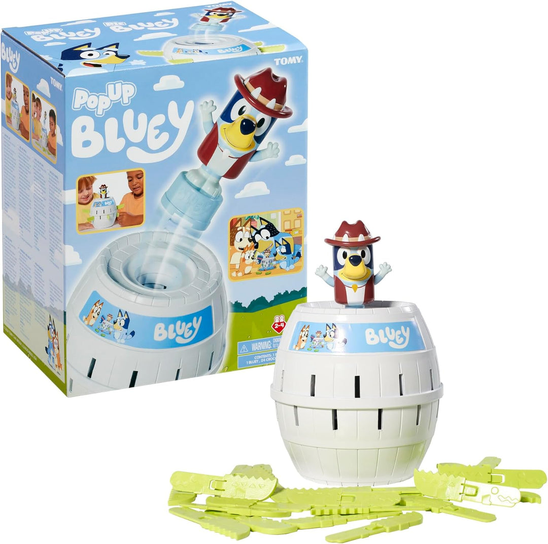 TOMY Pop Up Bluey – Lizenziertes Bluey-Spiel, basierend auf dem Klassiker Pop Up Pirate – Familiensp