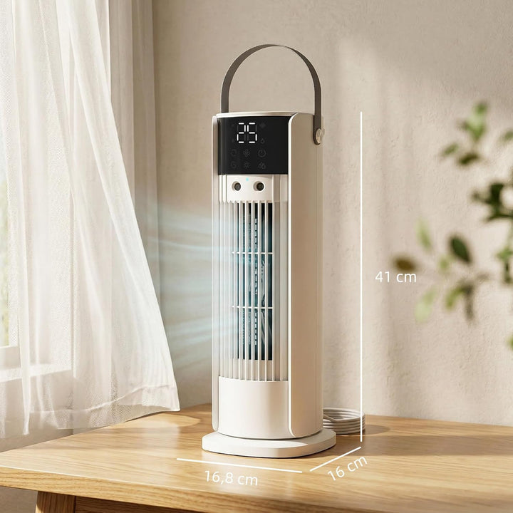 HOMCOM Turmventilator Kleiner Ventilator mit Nebelfunktion, 3 Geschwindigkeiten DC Motor, LED Anzeig