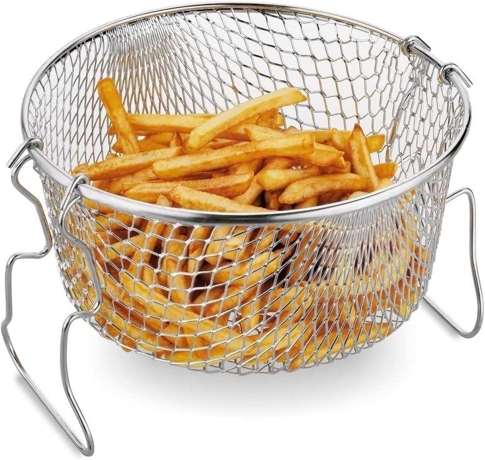 Fritteusenpfanne mit Korb Emaille schwarz, Pommespfanne Fritteuse Glasdeckel, kleine Fritteuse mit S