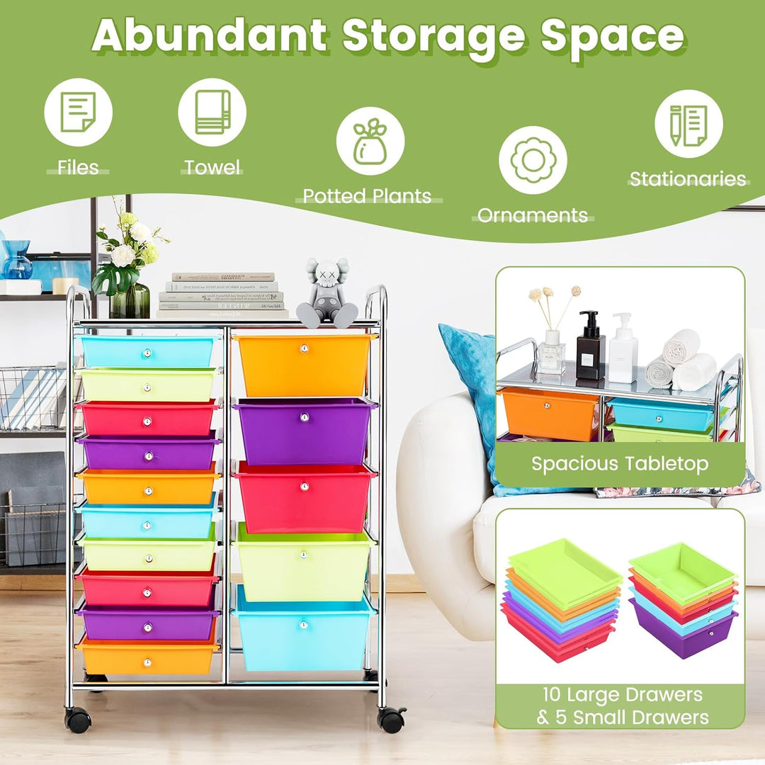 KOMFOTTEU Rollwagen mit 10/15 Schubladen stapelbar, Badrollwagen Rollcontainer mit Metallrahmen, All