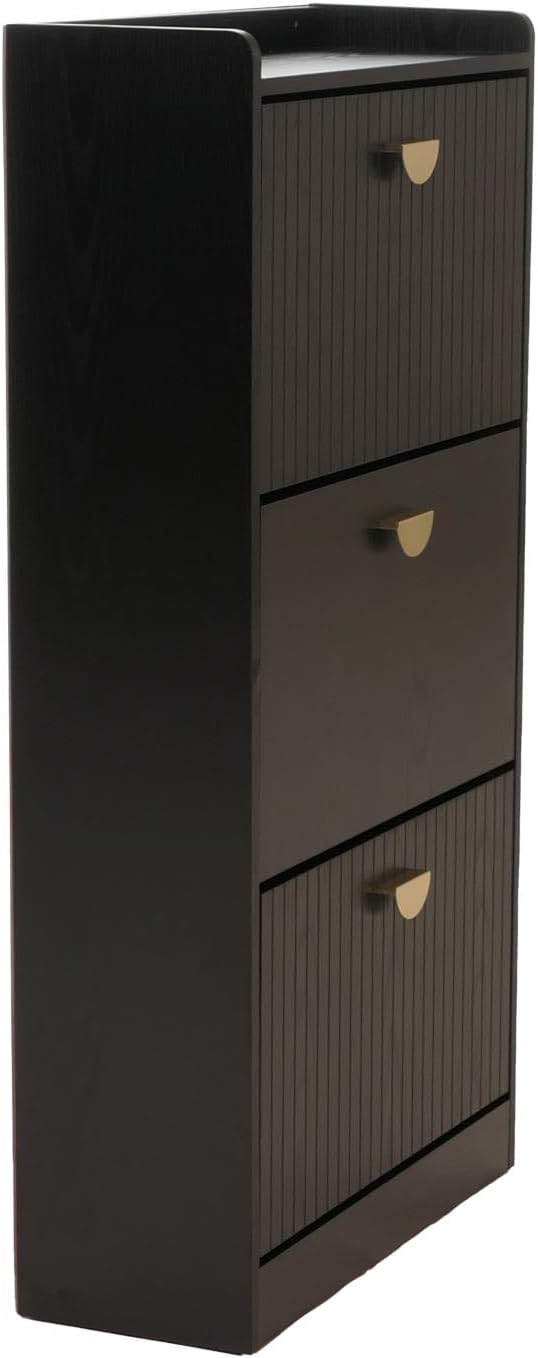 Mendler Schuhschrank HWC-O39, Schuhkipper Schuhregal 3 Klappen Klappfächer MDF Melamin Metall 117x60