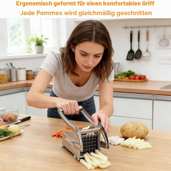 Pommesschneider Edelstahl, Pommespresse mit 2 Schneideeinsätzen, Multifunktionaler Kartoffelschneide