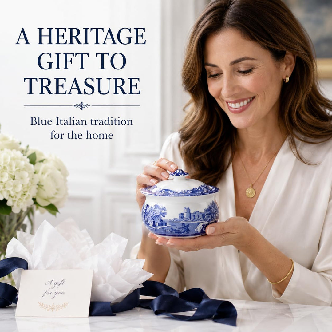 Spode Blaue italienische Zuckerdose mit Deckel.