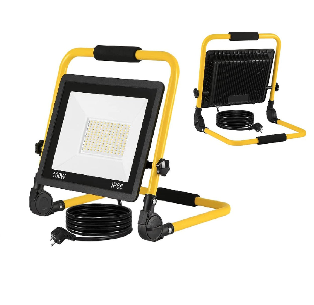 LED Flutlicht Baustrahler Tragbare 100W Warmweiss - inkl. Standgestell und Tragegriff- Aussenleuchte