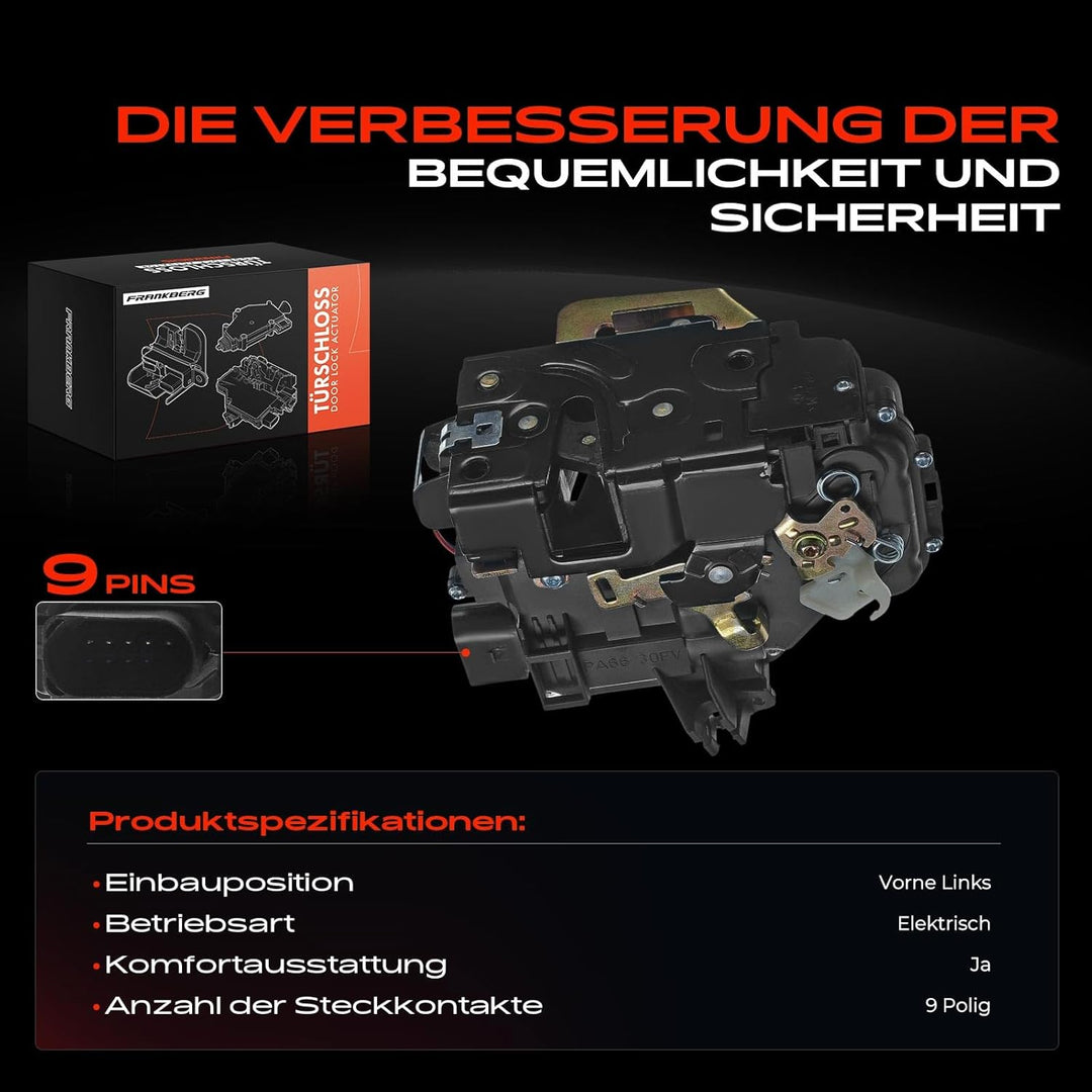 Frankberg Türschloss Stellmotor Vorne Links 9-Polig Kompatibel mit A4 8E2 Limousine 2000-2004 A4 Ava