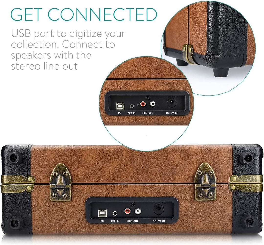 Navaris Retro Koffer Plattenspieler mit Lautsprecher - USB Port zum Digitalisieren - 35,5x11,5x27,5c