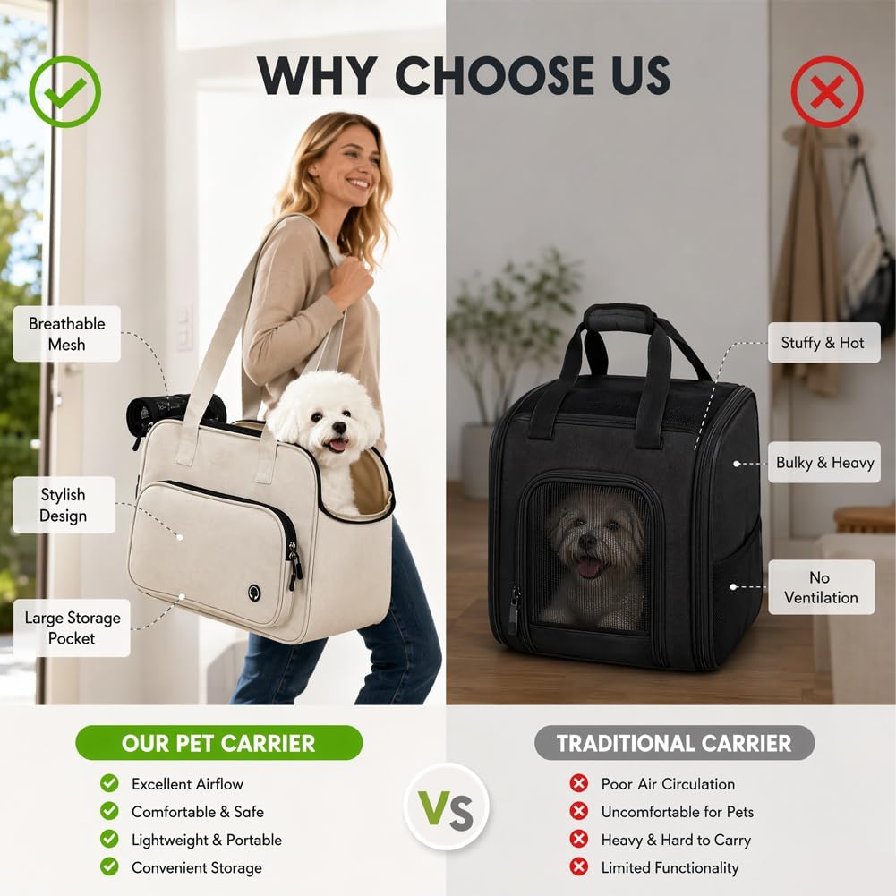 CEWROM Hundetasche für Kleine Hunde und Katzen mit grossen Taschen, Leichte & Atmungsaktive Haustier