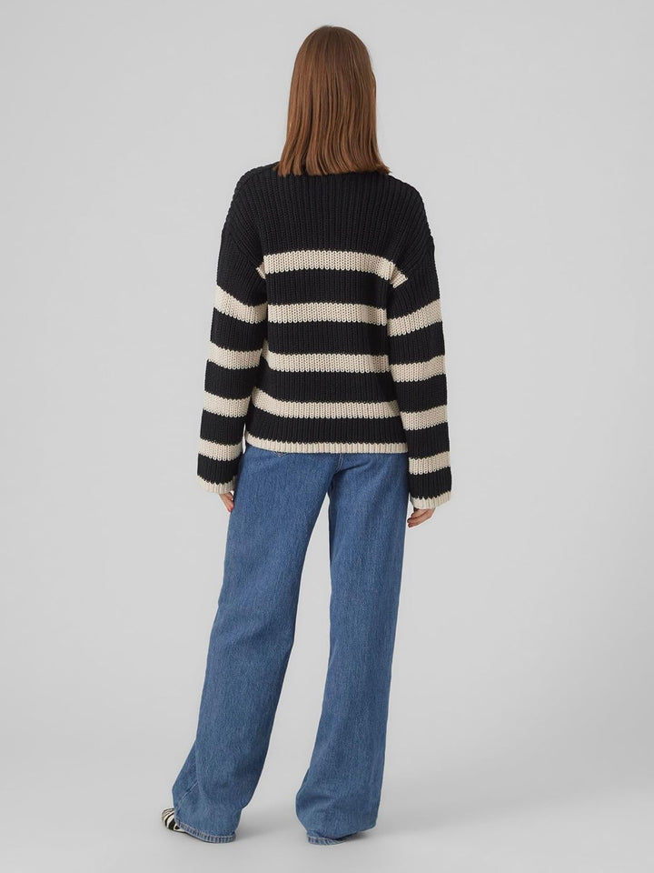 VERO MODA Female Strickpullover VMHILDA Strickpullover | Knitted Pullover S Black/Stripes:birch, S B