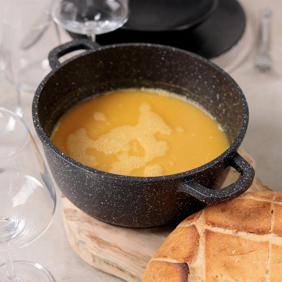 Kamberg – 0008033 – Kochtopf 28 cm – Aluminiumguss – Beschichtung in Steinoptik – Mit Glasdeckel – F