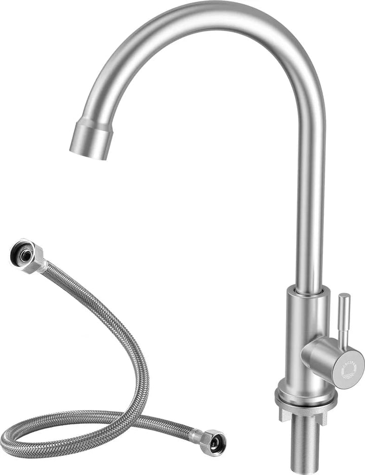 Faizee Home | Aqua Cool Küchenarmatur Chrom 29 cm – Einhebelarmatur mit 360° Auslauf | Kaltwasserans