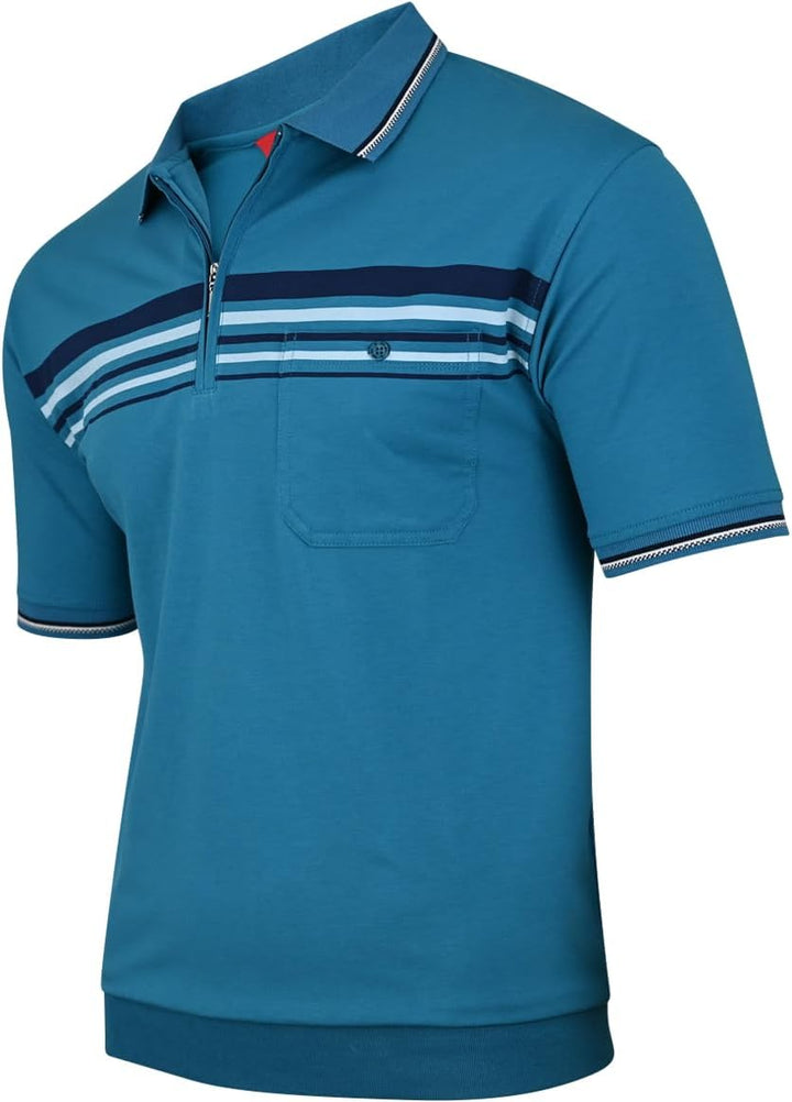 Soltice Herren Kurzarm Poloshirt, Polohemd Kragen, Gestreifte Blousonshirt mit Brusttasche aus Baumw