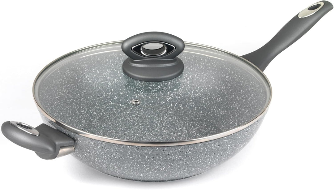 Salter BW02772G Marblestone 28cm Wokpfanne - Antihaftwok mit Deckel, PFOA-frei Wok, Spülmaschinenfes