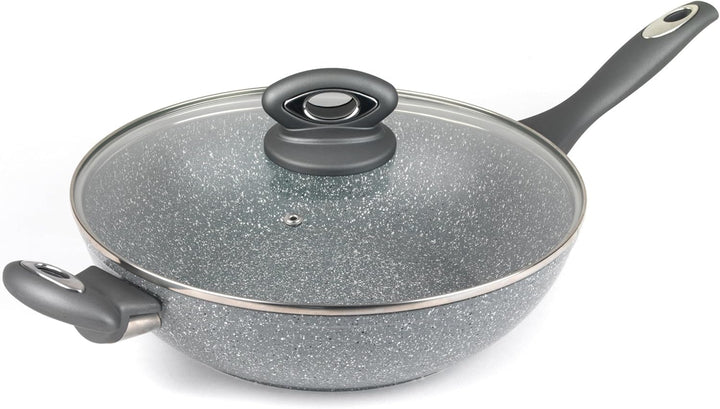 Salter BW02772G Marblestone 28cm Wokpfanne - Antihaftwok mit Deckel, PFOA-frei Wok, Spülmaschinenfes