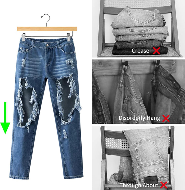 Nature Smile Hölzerne Hosenbügel, Holzboden, Jeans, Rock, Kleiderbügel mit Clips, Anti-Rost-Haken, 1