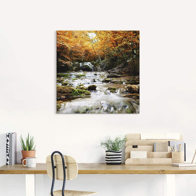 ARTland Leinwandbilder Wandbild Bild auf Leinwand 40x40 cm Herbst Landschaft Natur Wald Wasserfall F