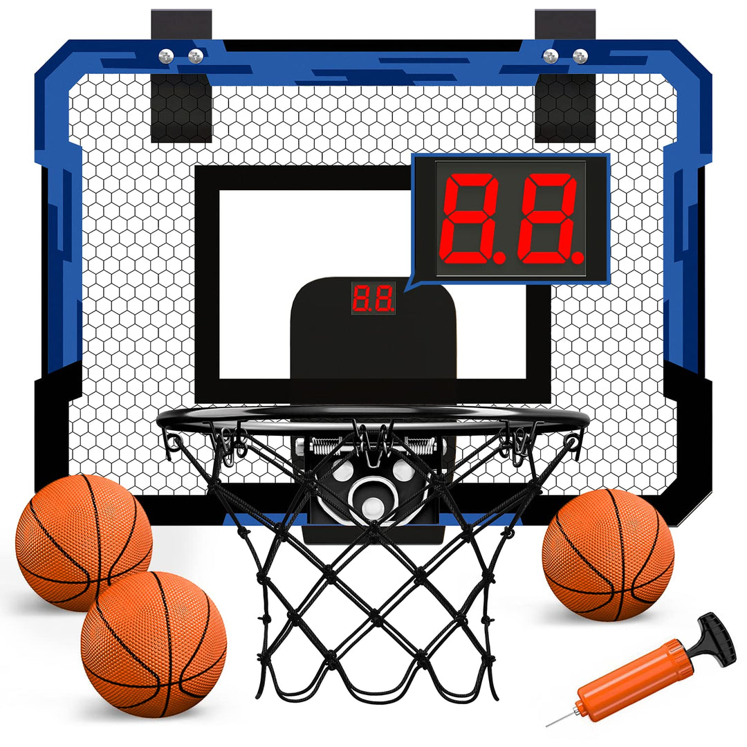 QDRAGON Mini Basketball Hoop for Door, Indoor Basketball Hoop for Bedroom, with 3 Balls/Inflator/Bre