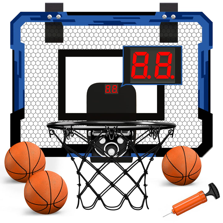 QDRAGON Mini Basketball Hoop for Door, Indoor Basketball Hoop for Bedroom, with 3 Balls/Inflator/Bre