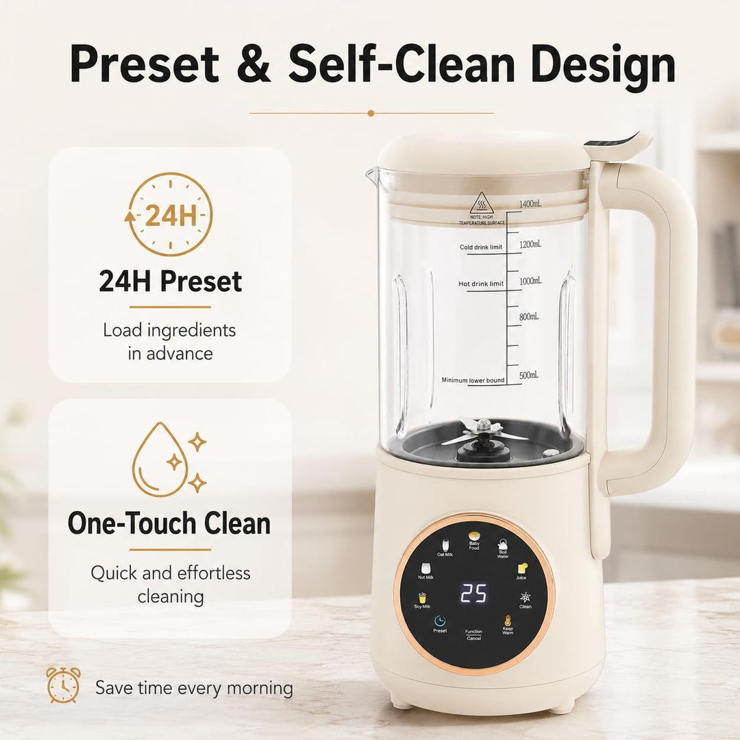 Sojamilchmaschine, 1,4 l, automatische Pflanzenmilchmaschine, mit LED-Touchscreen und Griff, stabile